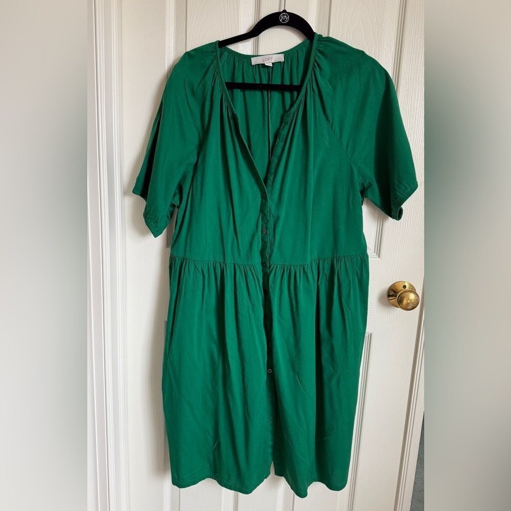 LOFT Green Button Front Mini Swing Dress‎ with Pockets Size XXL - Picture 4 of 7